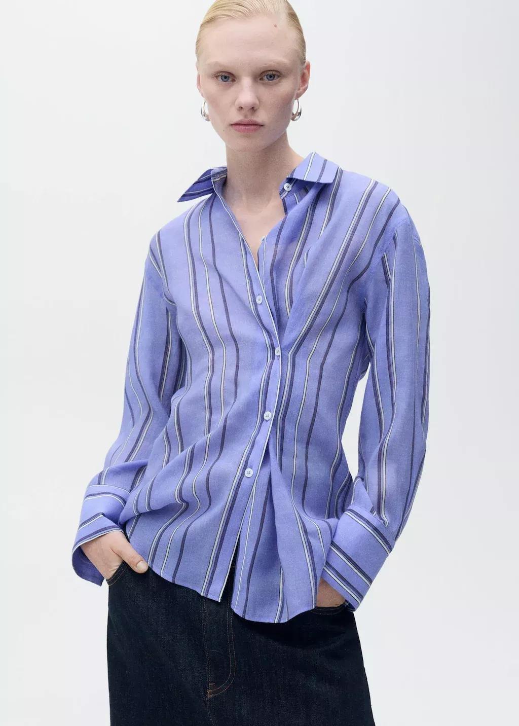 MEDIUM BLUE Striped shirt with multi-position closure, , large image number 0