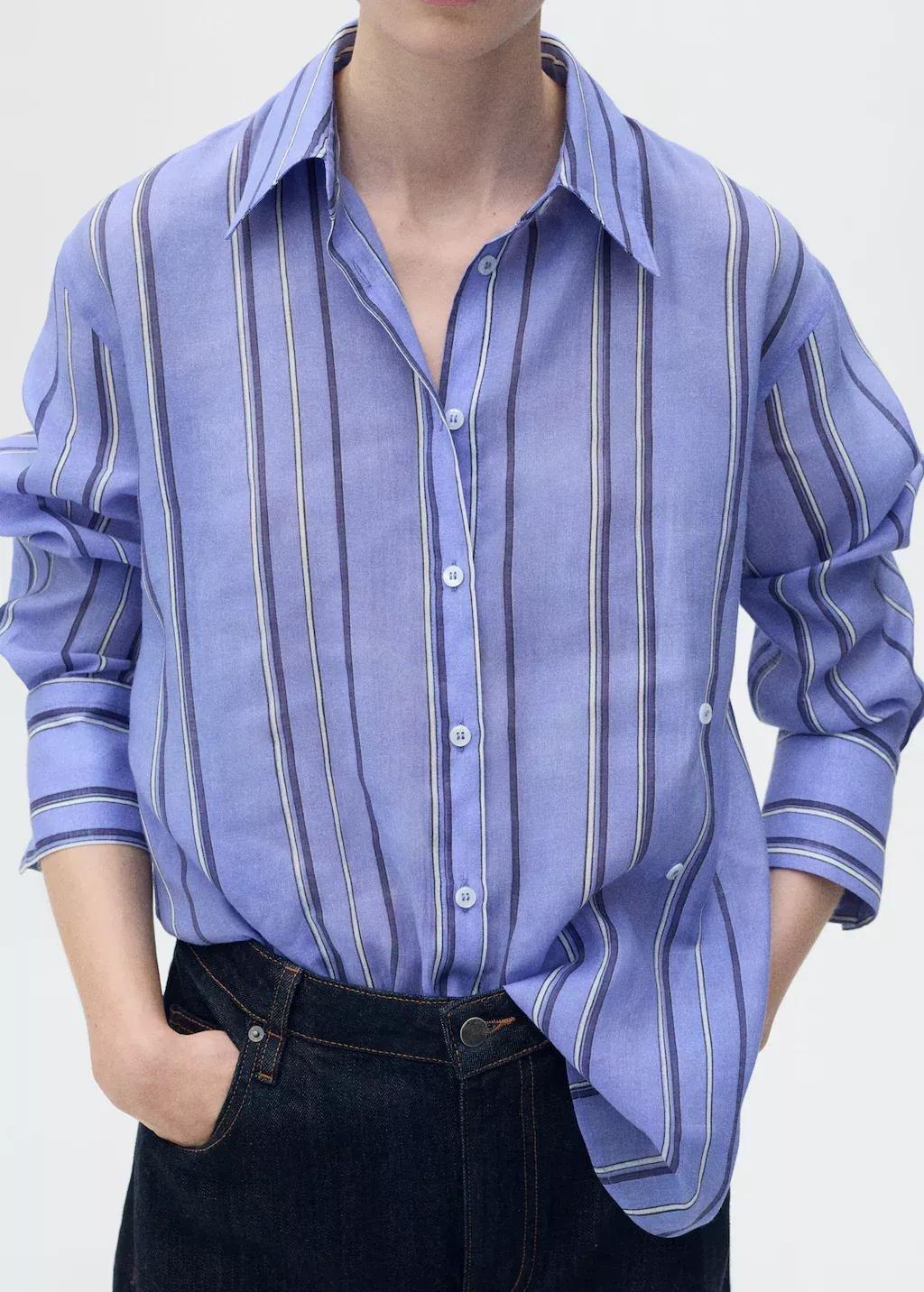 MEDIUM BLUE Striped shirt with multi-position closure, , large image number 1