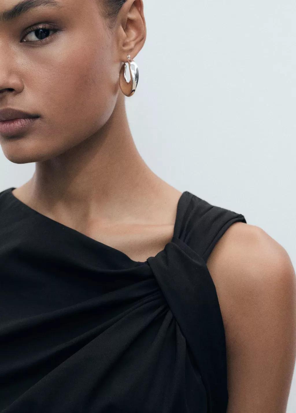 Black Long Culotte Jumpsuit With Draped Neck, , large image number 1