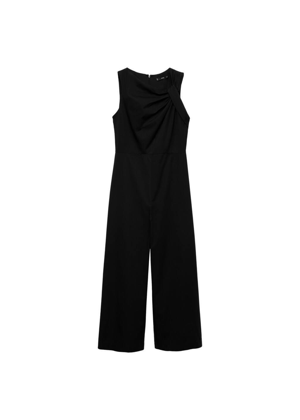 Black Long Culotte Jumpsuit With Draped Neck, , large image number 2
