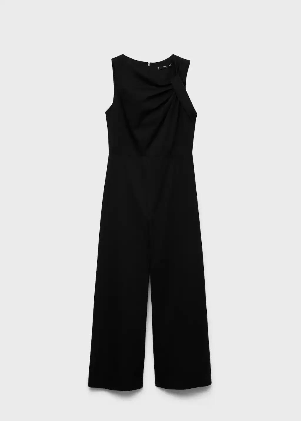 Black Long Culotte Jumpsuit With Draped Neck, , large image number 4