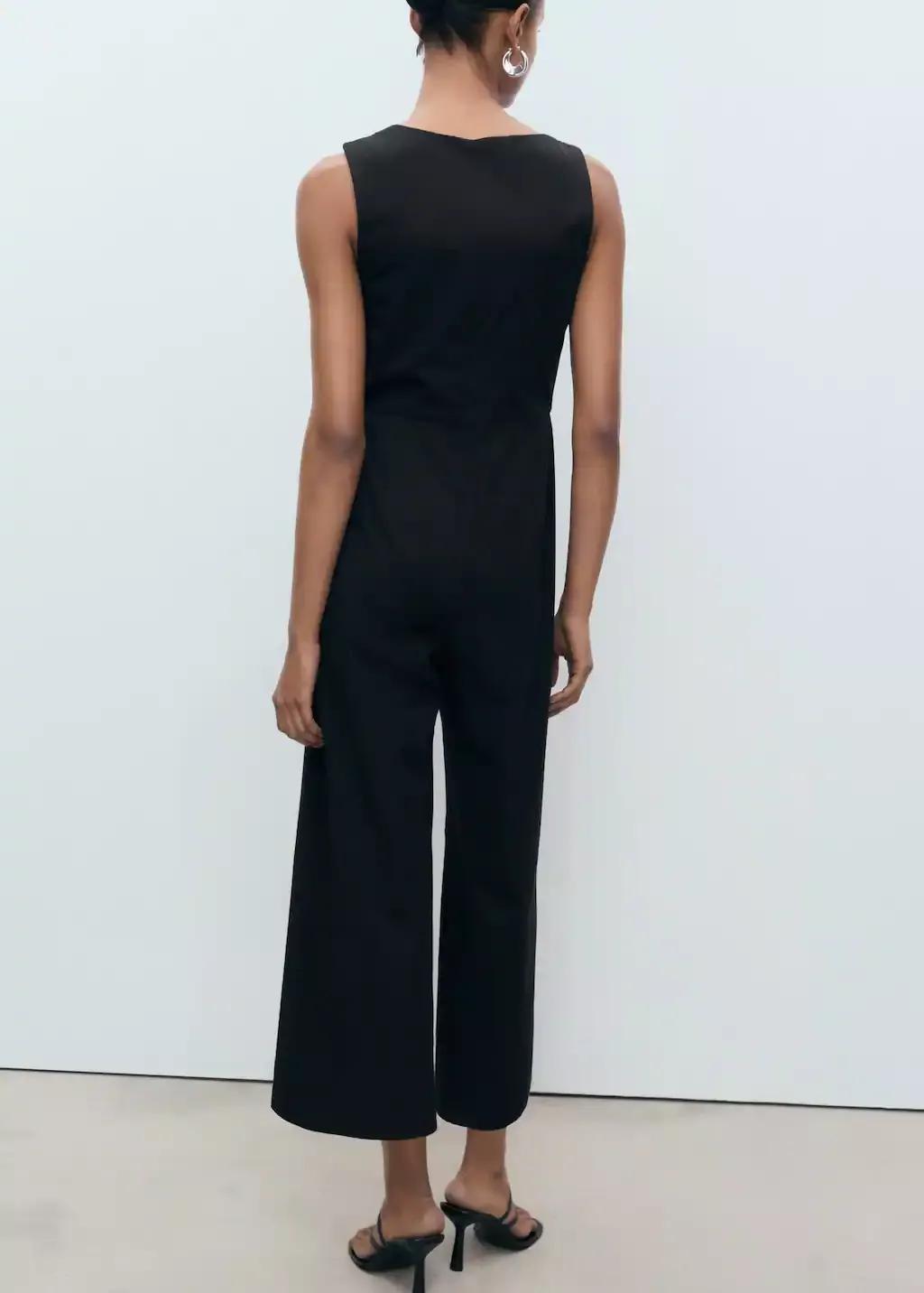 Black Long Culotte Jumpsuit With Draped Neck, , large image number 7