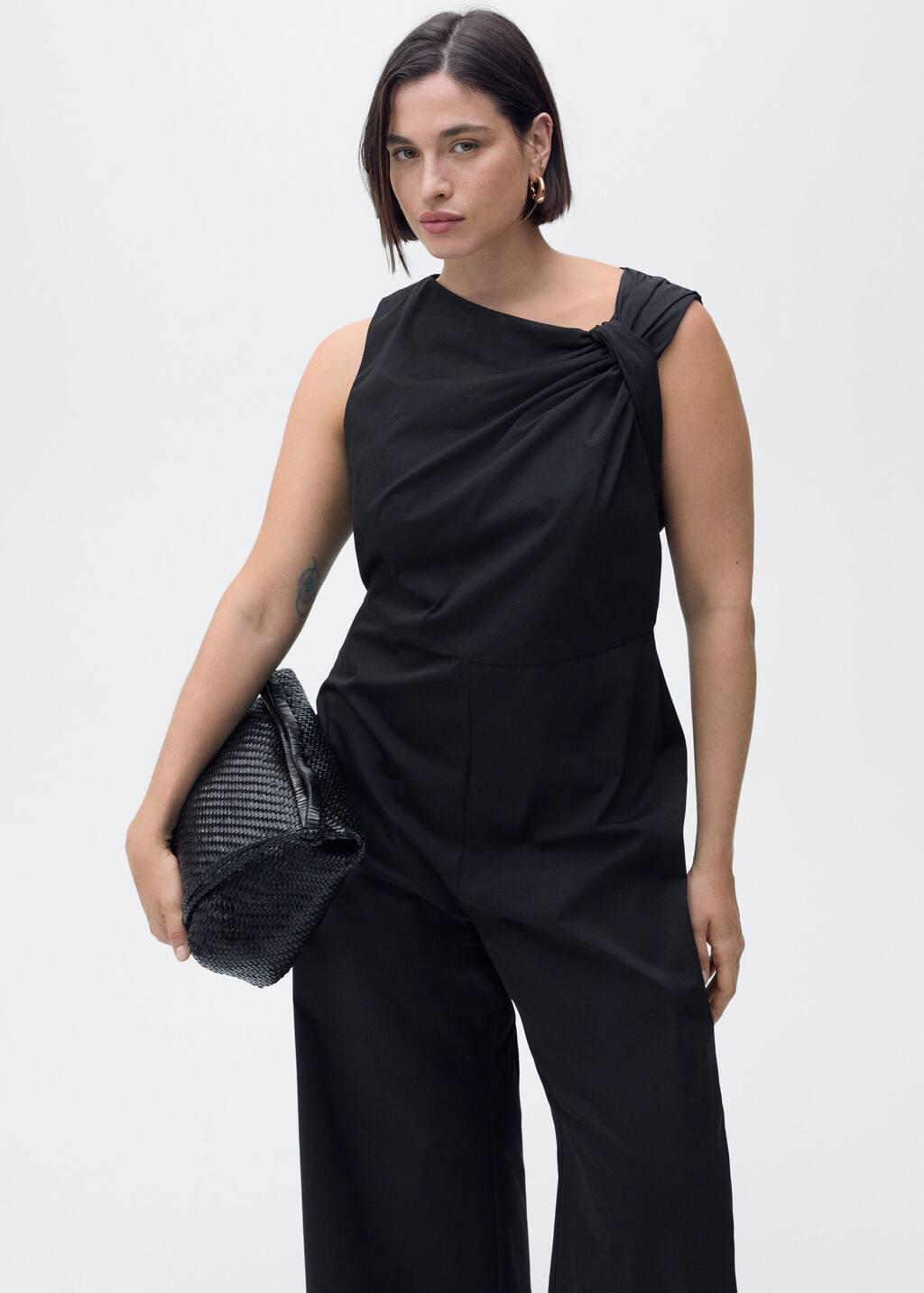 Black Long Culotte Jumpsuit With Draped Neck, , large image number 9