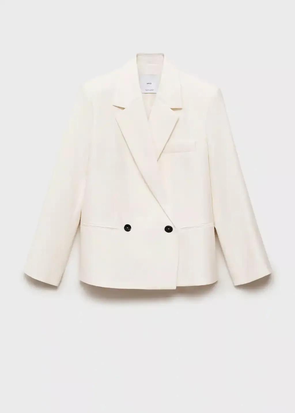 White Contrast Double-Breasted Blazer, , large image number 0