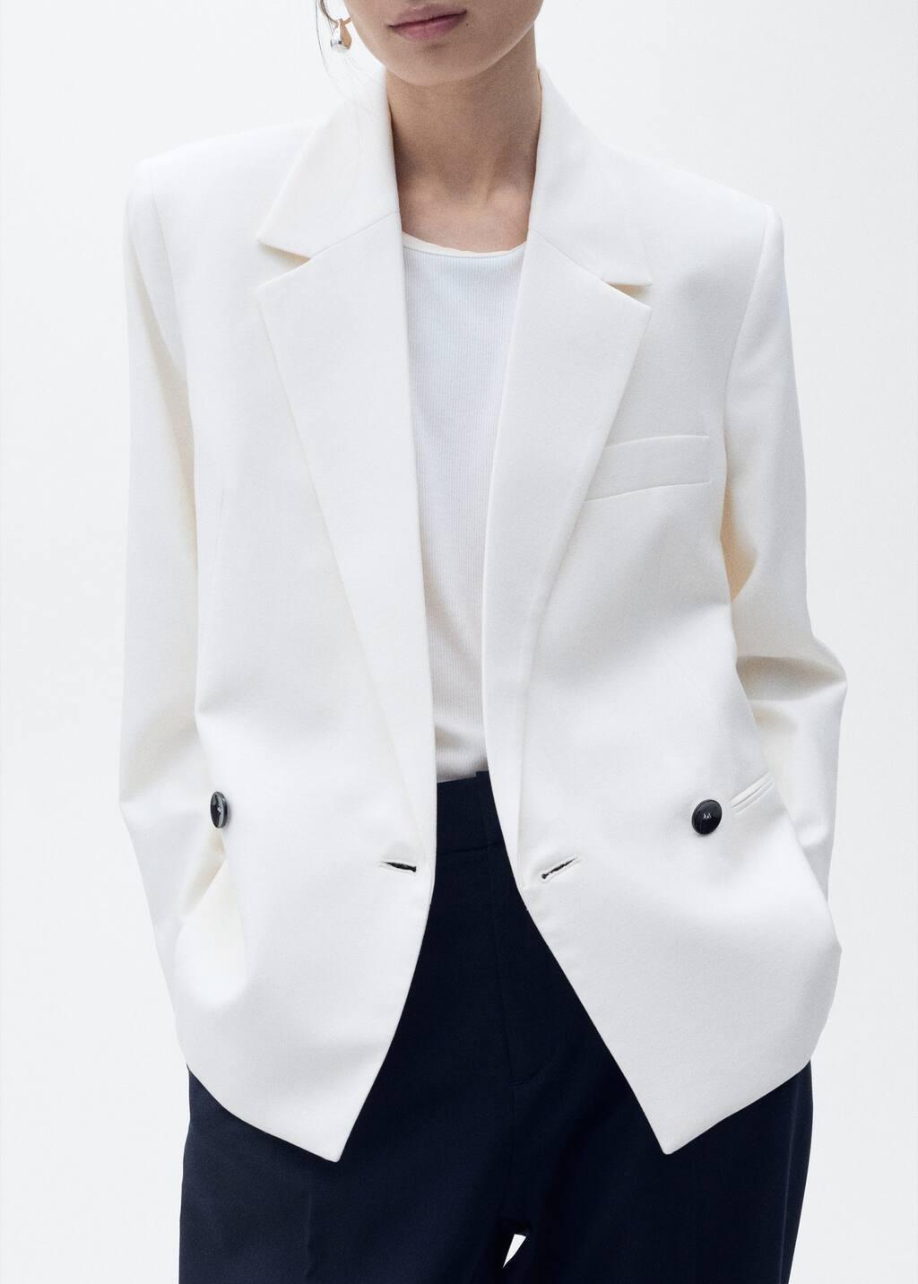 White Contrast Double-Breasted Blazer, , large image number 2
