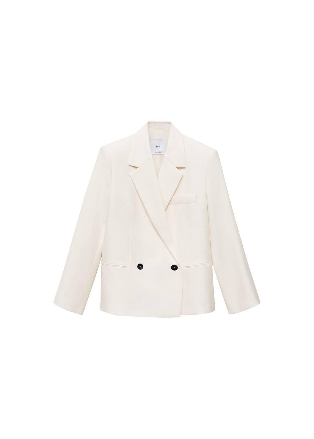 White Contrast Double-Breasted Blazer, , large image number 3