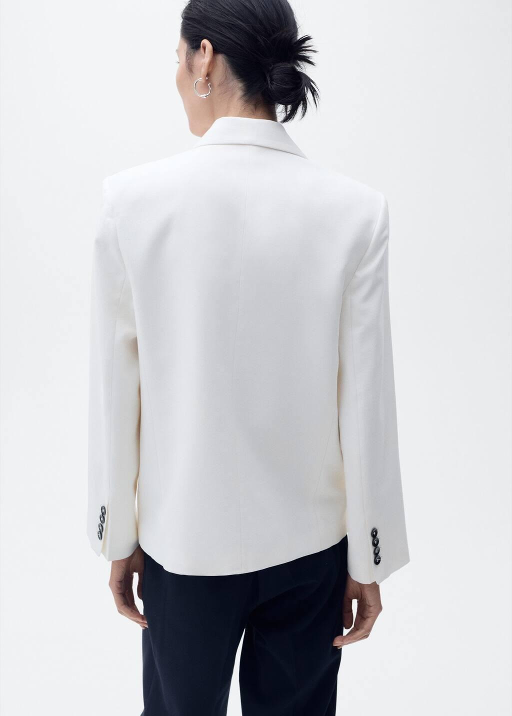 White Contrast Double-Breasted Blazer, , large image number 4