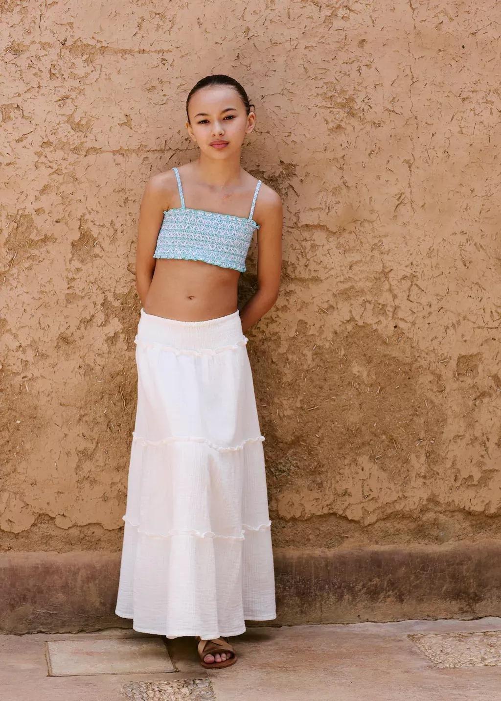 WHITE Ruffled long skirt, Kids Girl, , large image number 3