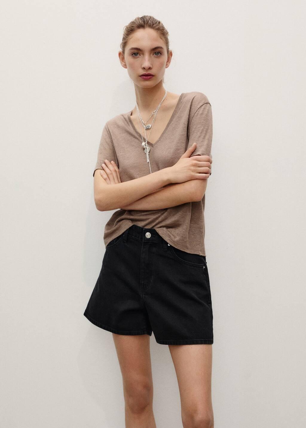 OPEN GREY High-rise denim shorts, , large image number 1