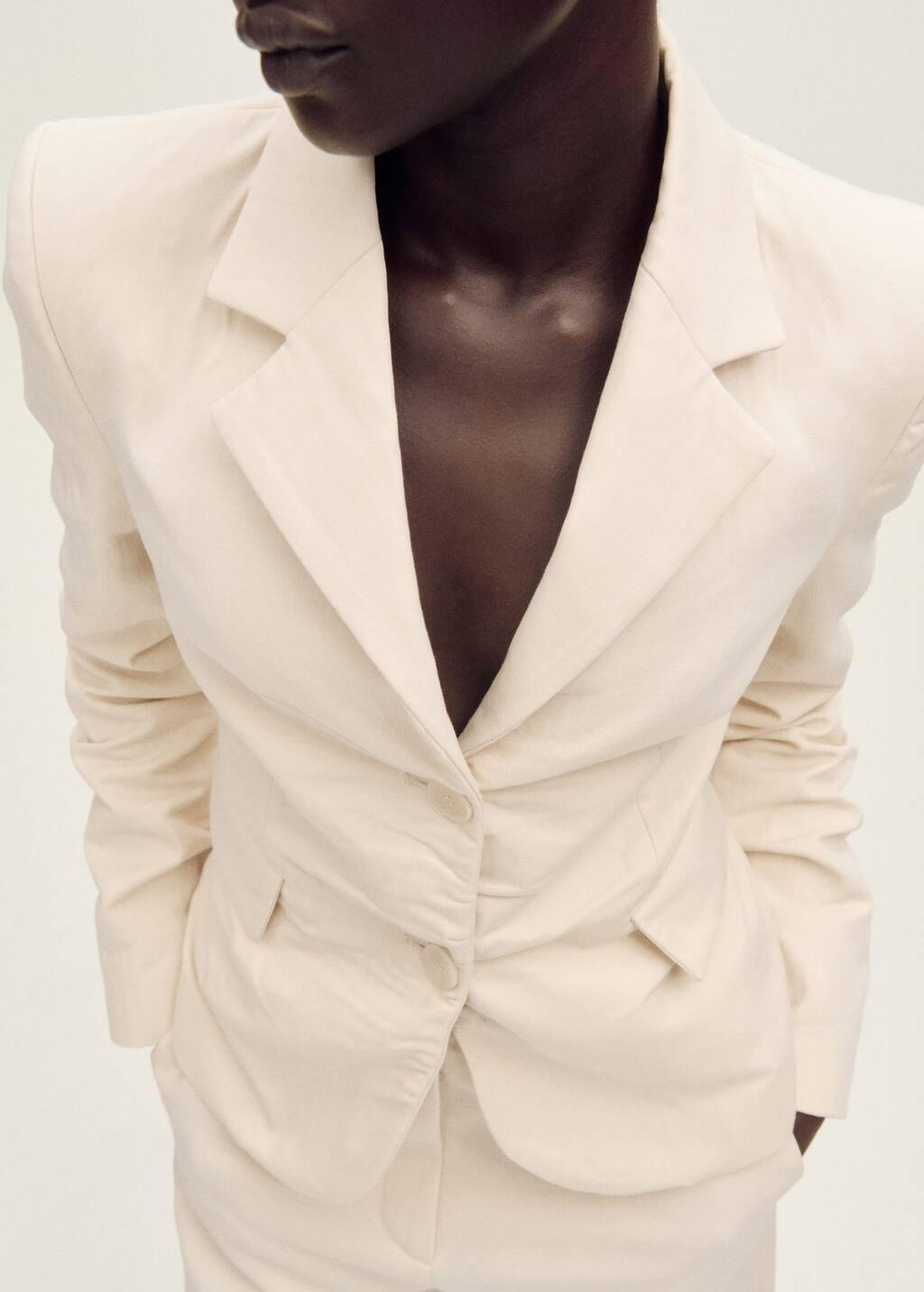 Beige Creased Linen-Blend Suit Jacket, , large image number 0