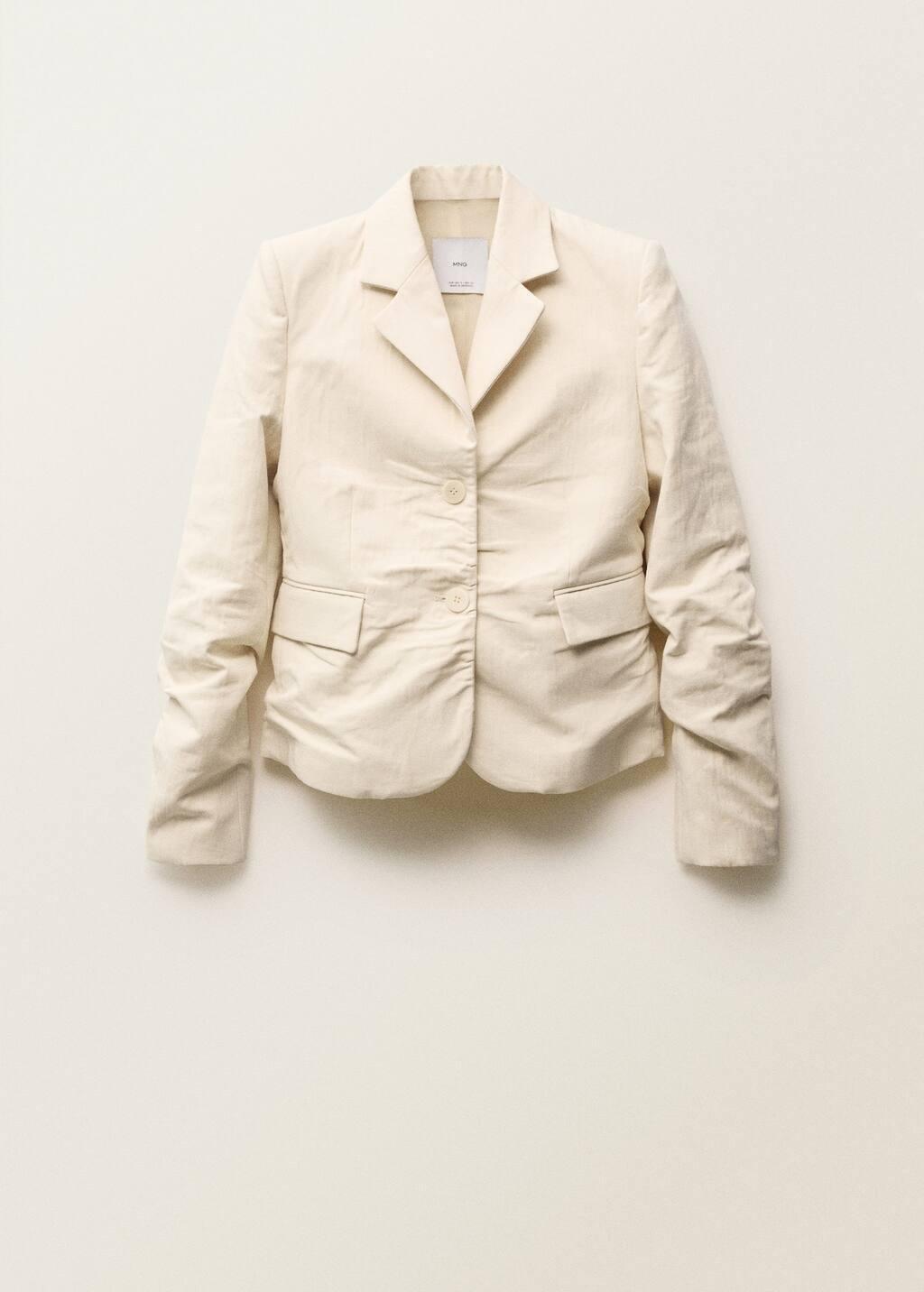 Beige Creased Linen-Blend Suit Jacket, , large image number 3