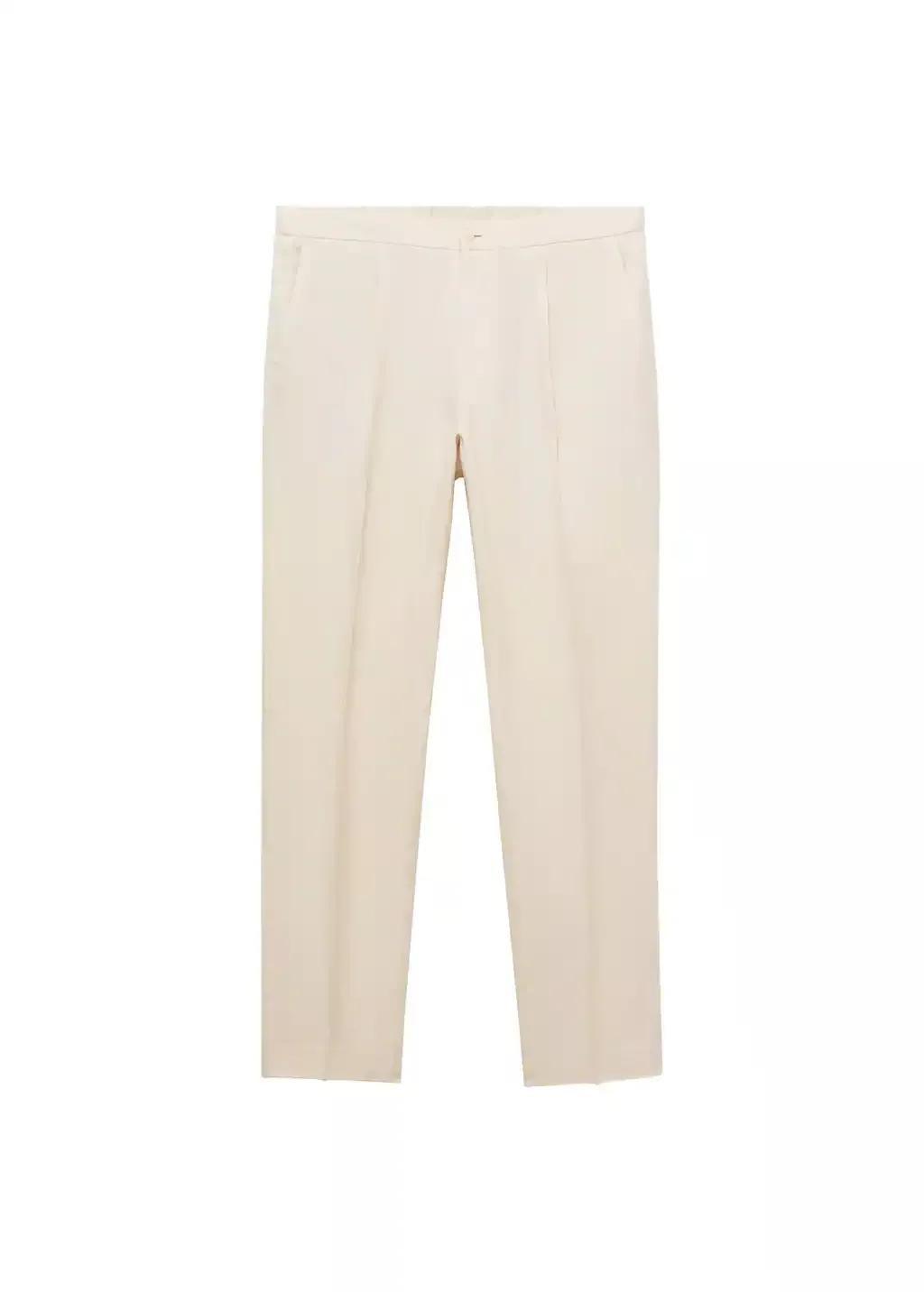 Beige Salerno 100% Linen Slim Fit Suit Trousers, , large image number 0