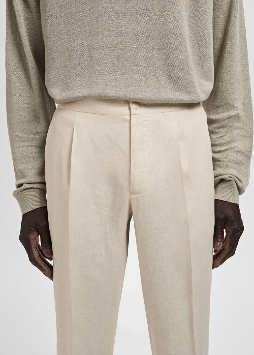 Beige Salerno 100% Linen Slim Fit Suit Trousers, , large image number 2