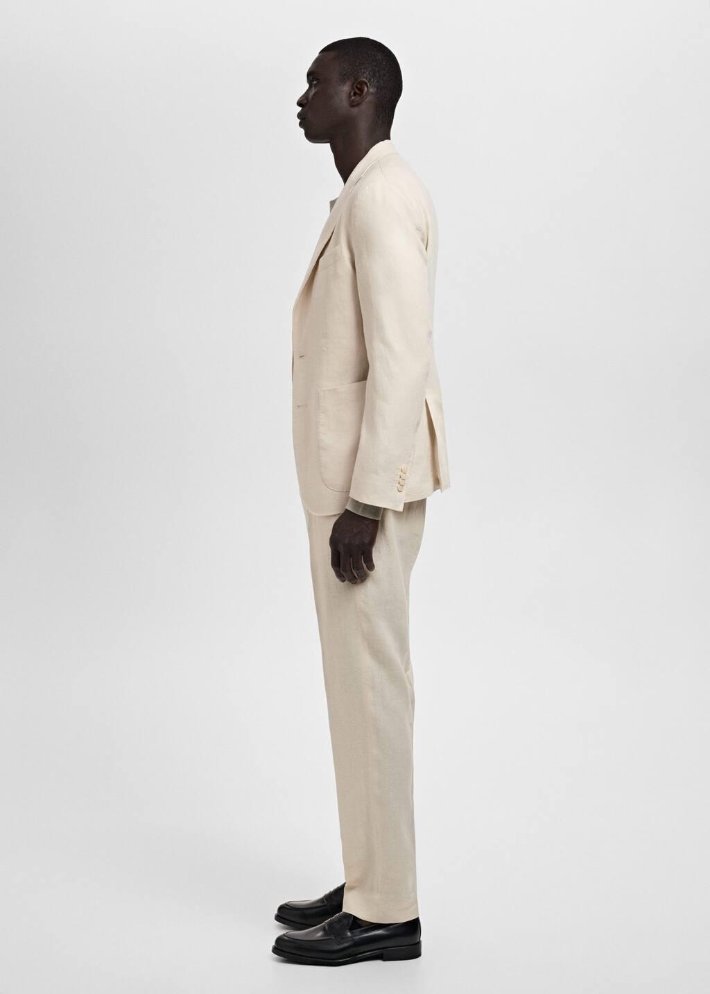 Beige Salerno 100% Linen Slim Fit Suit Trousers, , large image number 3