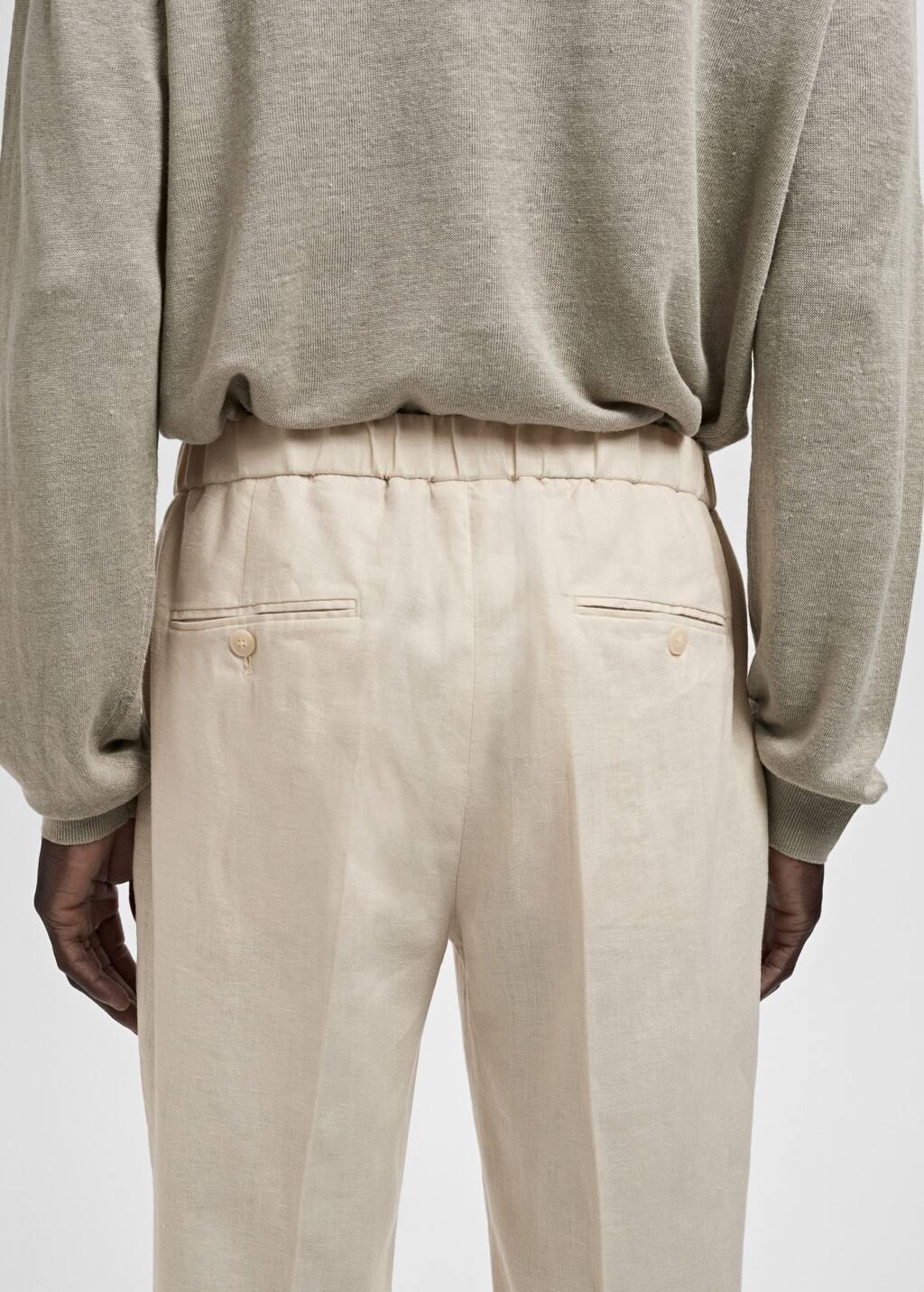 Beige Salerno 100% Linen Slim Fit Suit Trousers, , large image number 5
