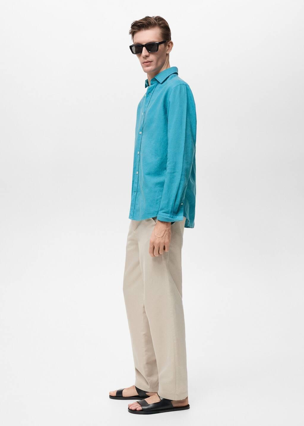 Turquoise Linen-Blend Shirt, , large image number 2
