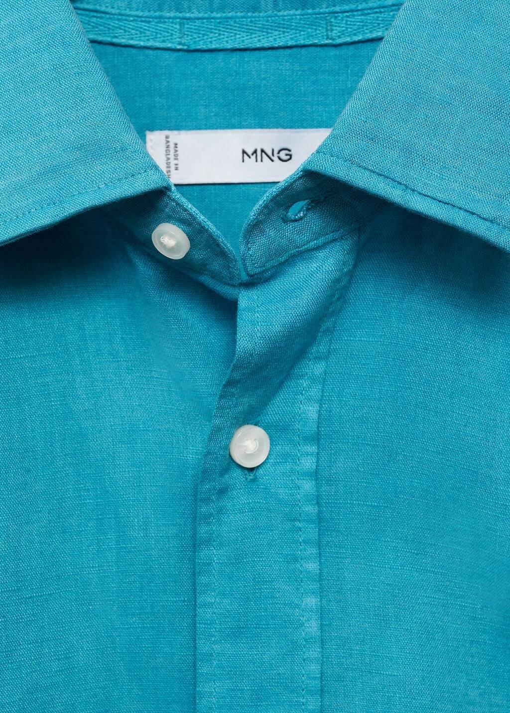 Turquoise Linen-Blend Shirt, , large image number 4