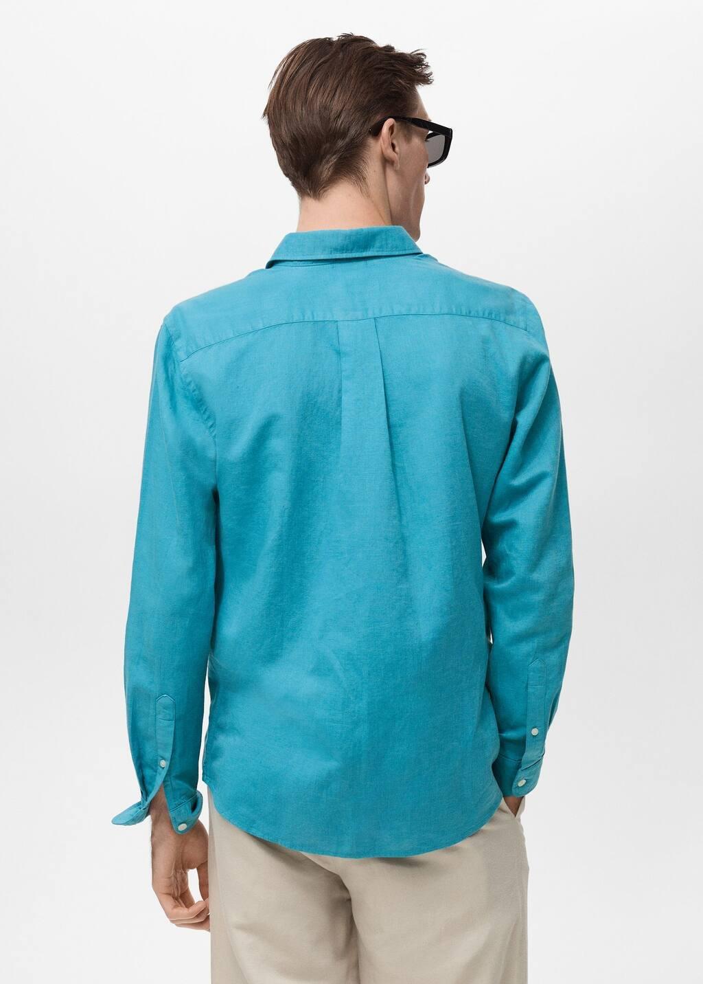 Turquoise Linen-Blend Shirt, , large image number 5