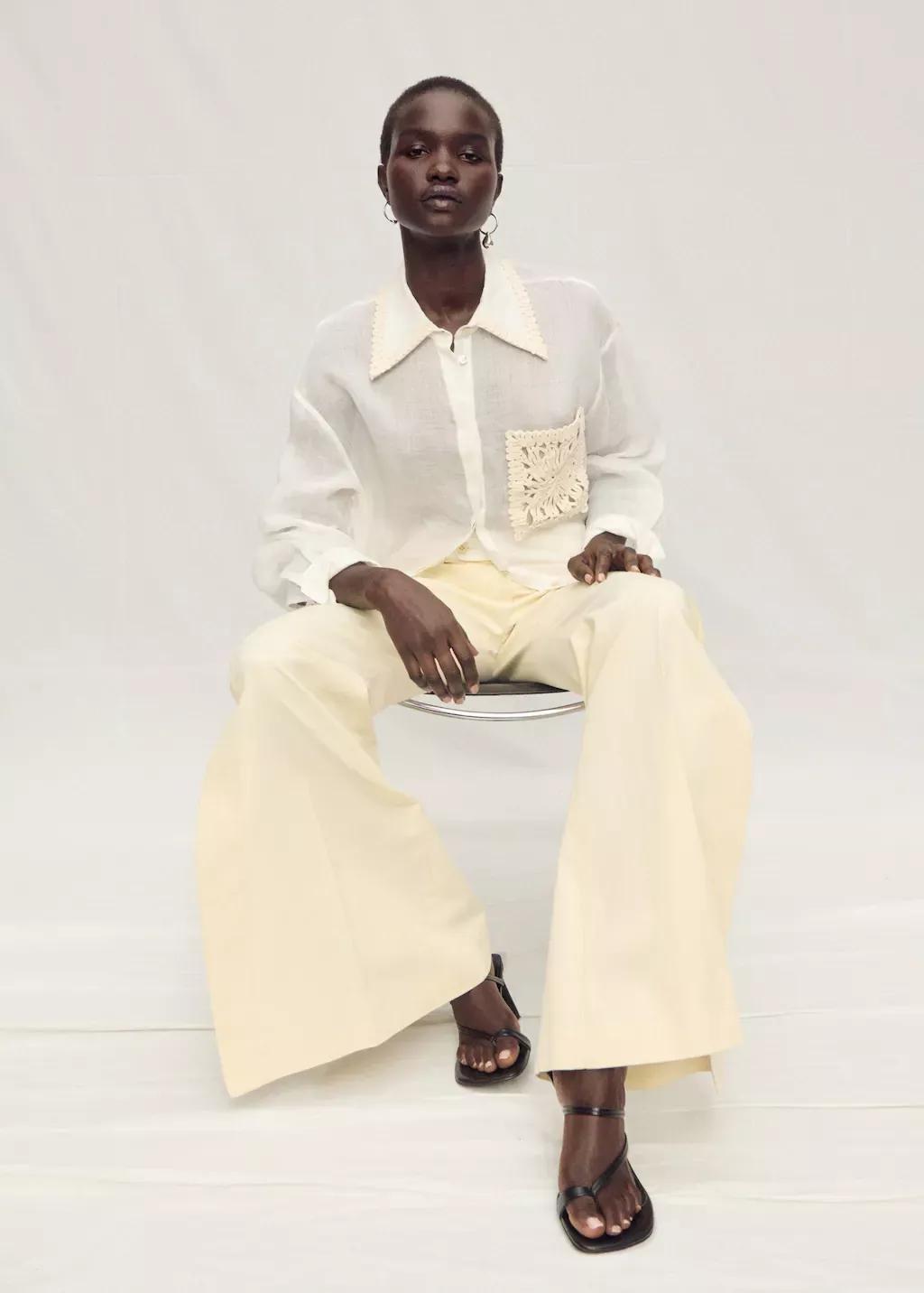 White Ramie Shirt With Embroidered Pocket, , large image number 2