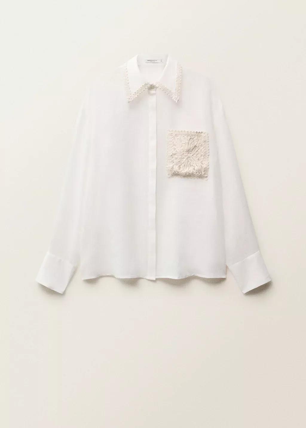 White Ramie Shirt With Embroidered Pocket, , large image number 3