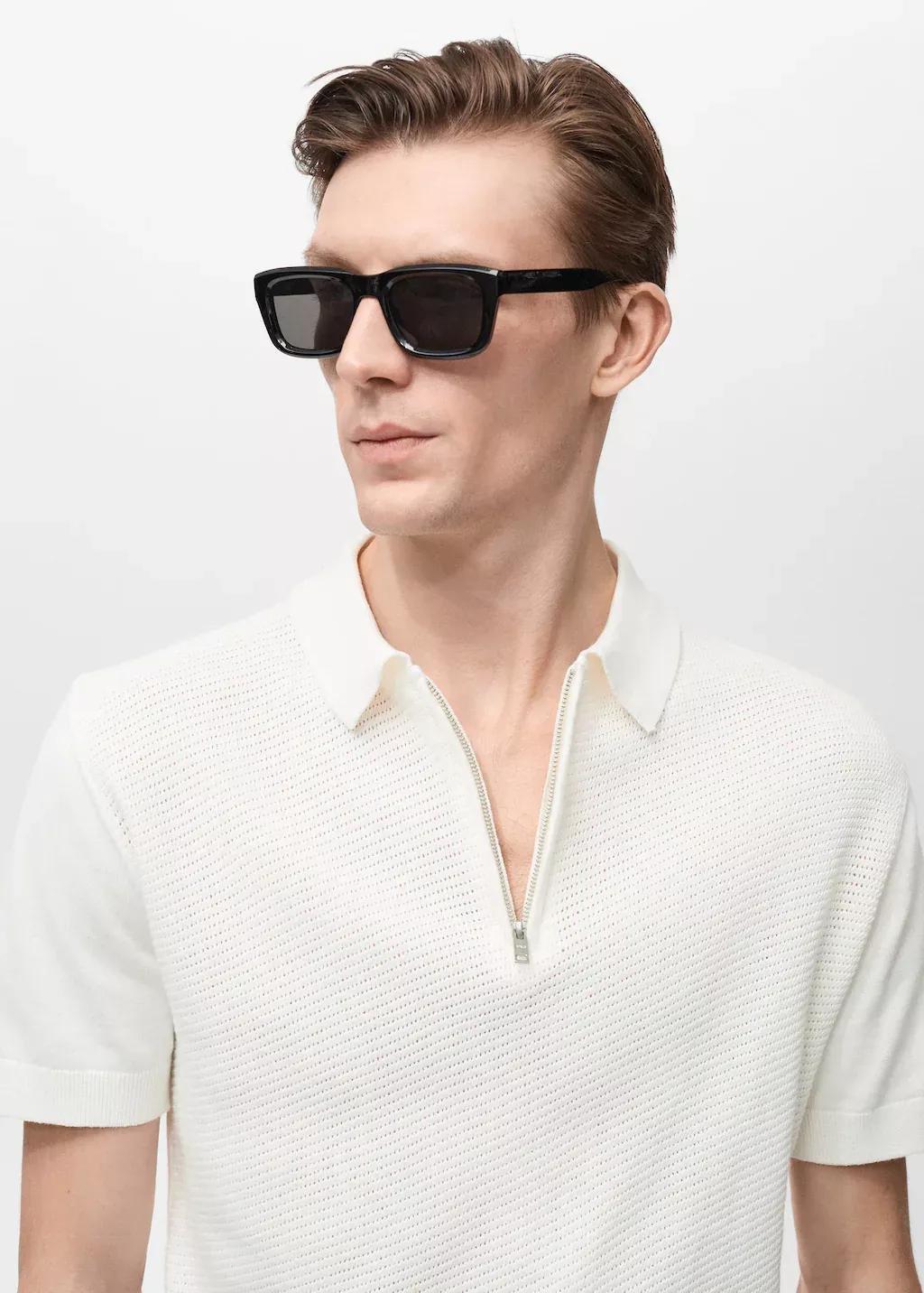 Beige Openwork Knit Polo With Zipper, , large image number 1