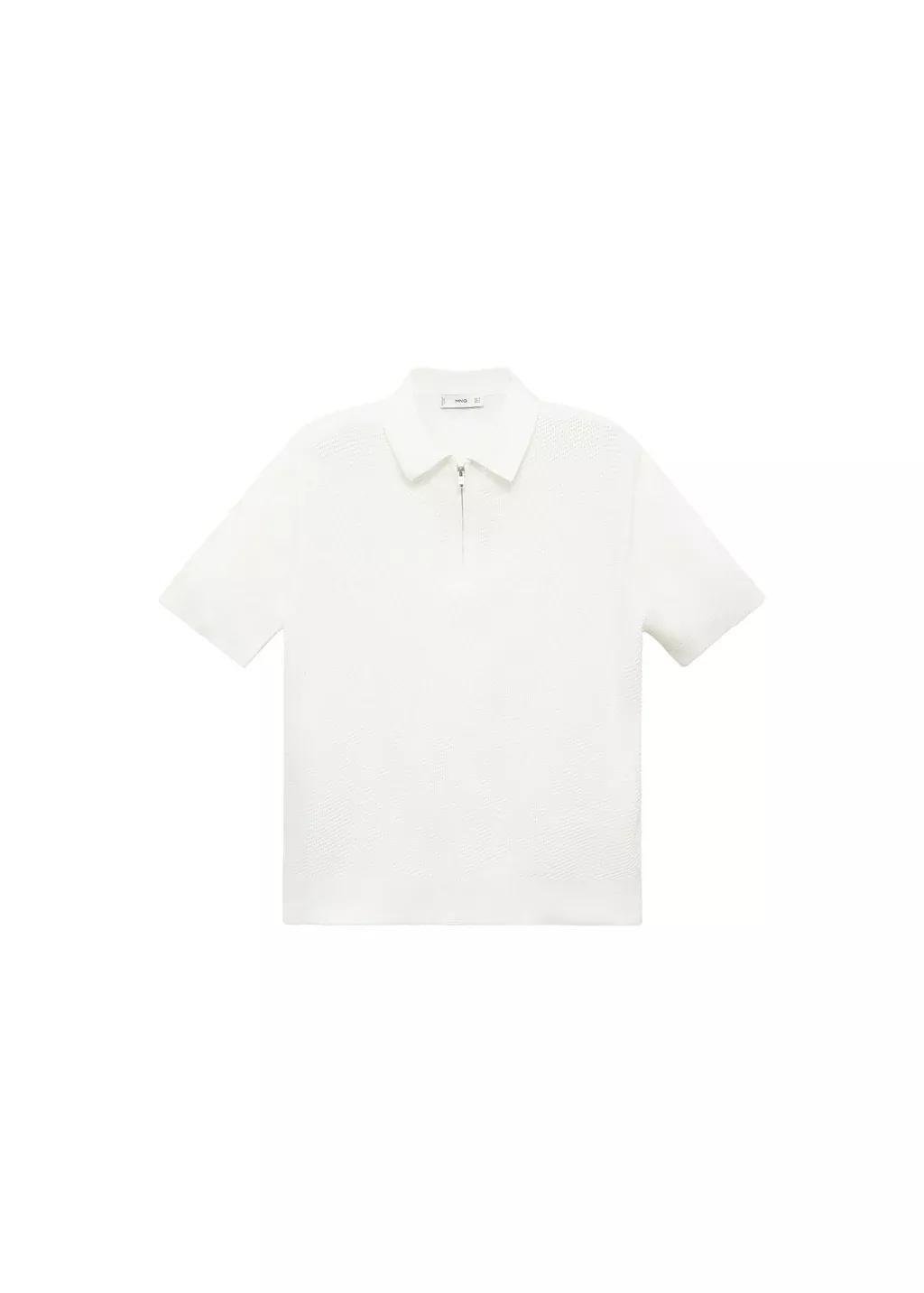 Beige Openwork Knit Polo With Zipper, , large image number 3