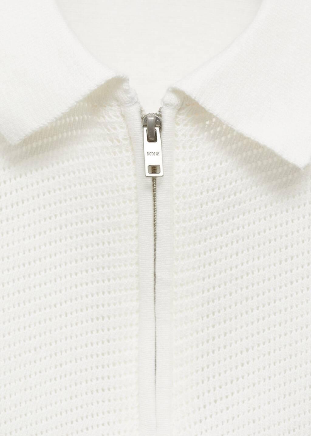 Beige Openwork Knit Polo With Zipper, , large image number 4