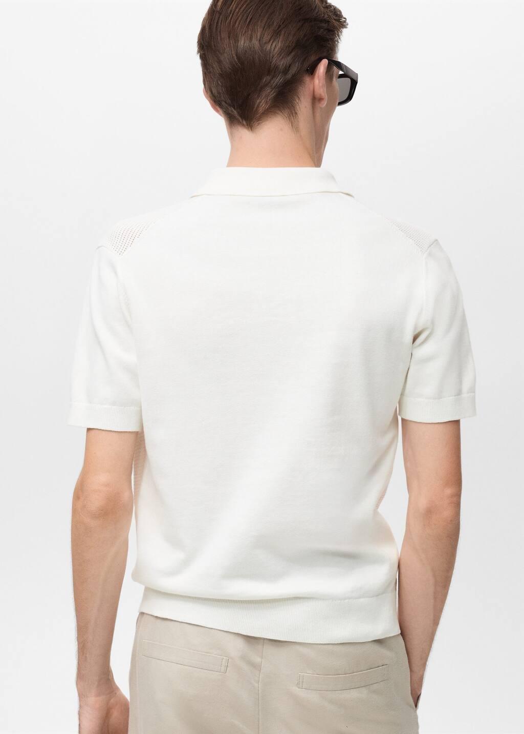 Beige Openwork Knit Polo With Zipper, , large image number 6