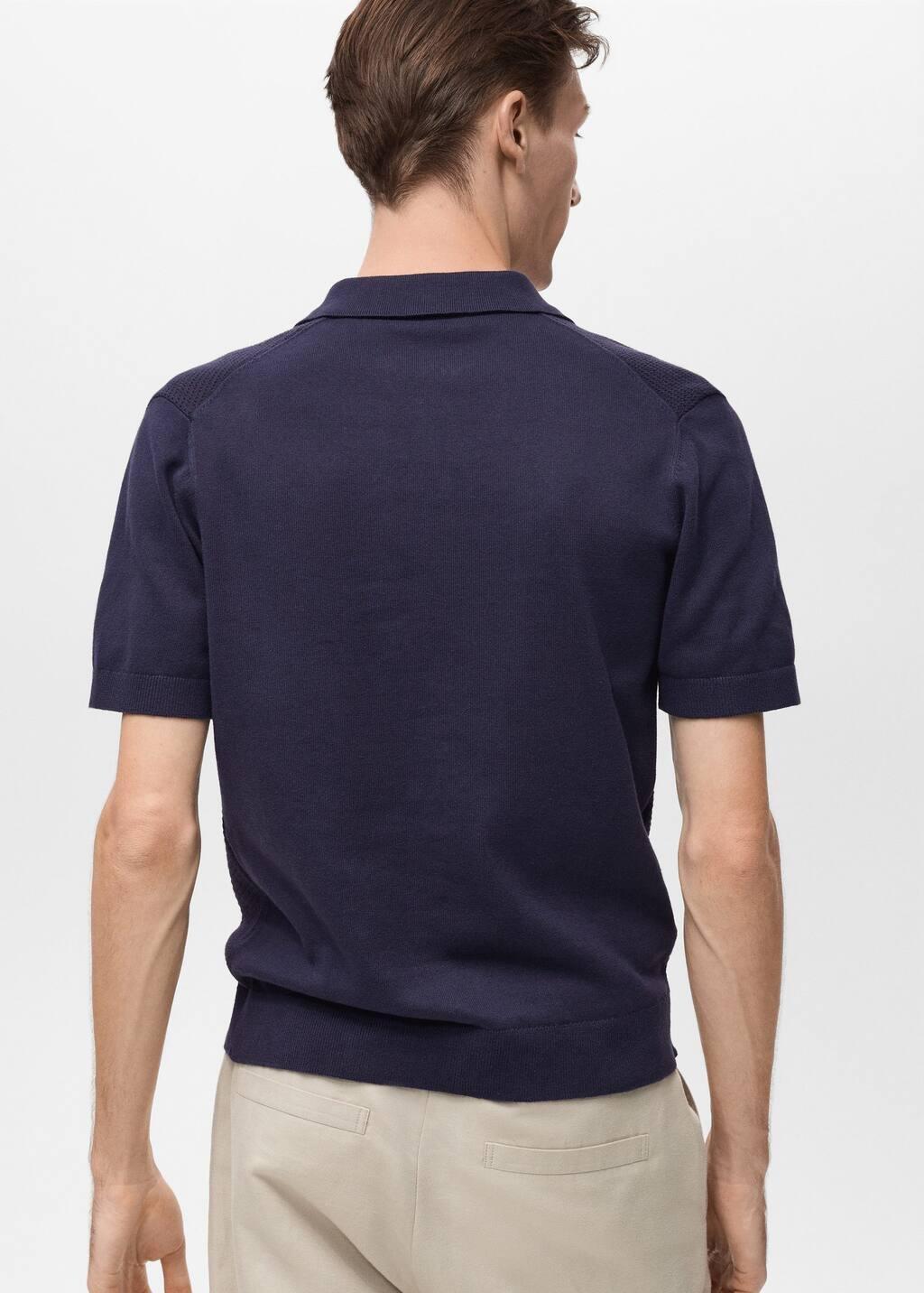 Navy Openwork Knit Polo With Zipper, , large image number 5