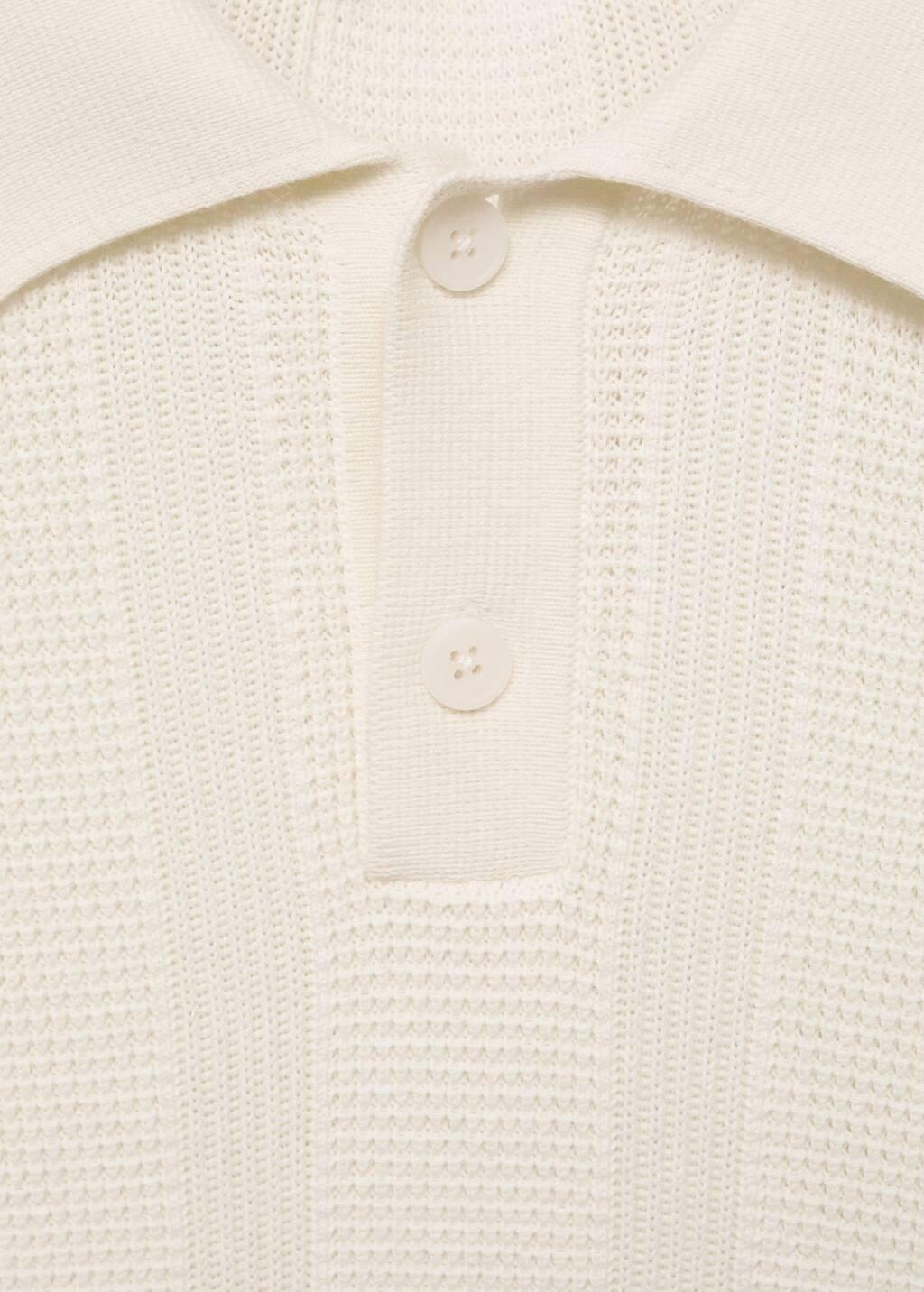 Beige Striped Openwork Knitte Polo Shirt, , large image number 4