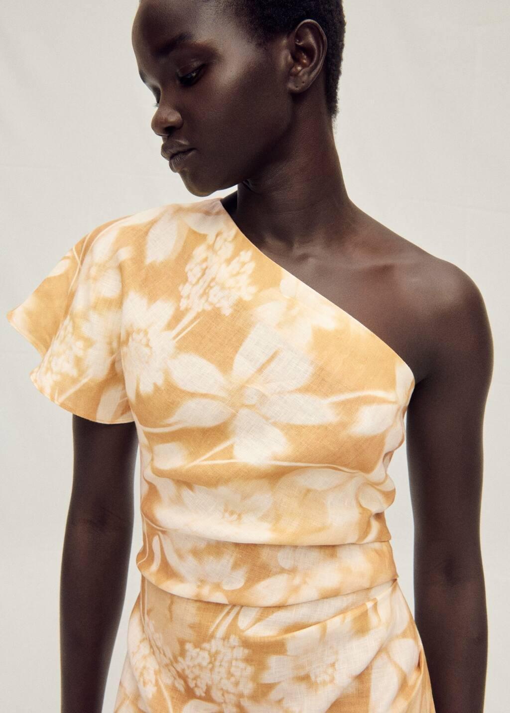 MEDIUM YELLOW Asymmetrical floral linen dress, , large image number 1