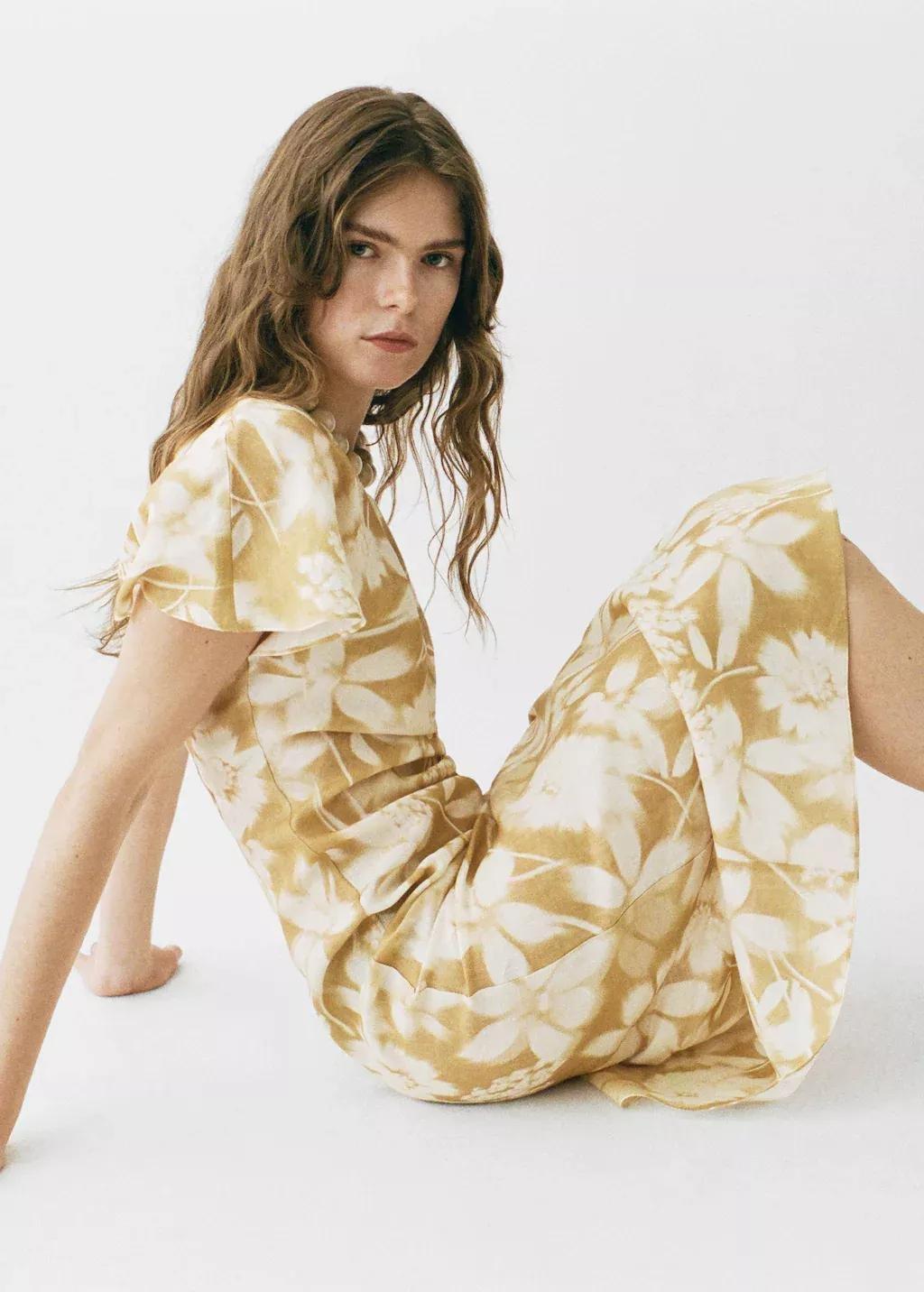 MEDIUM YELLOW Asymmetrical floral linen dress, , large image number 3