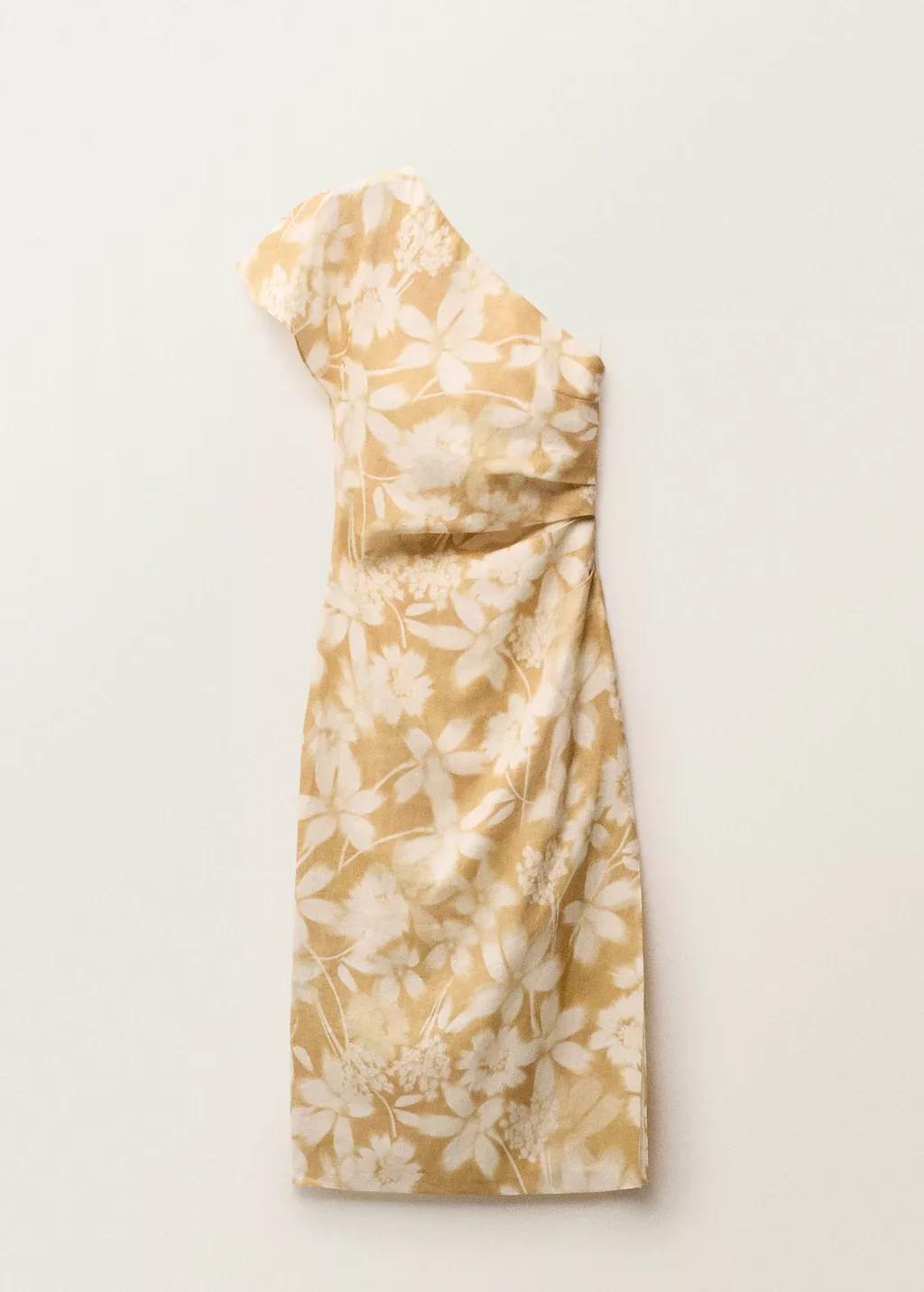 MEDIUM YELLOW Asymmetrical floral linen dress, , large image number 4