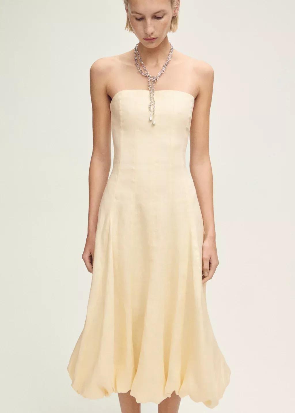 YELLOW Linen dress with puffed hem, , large image number 0