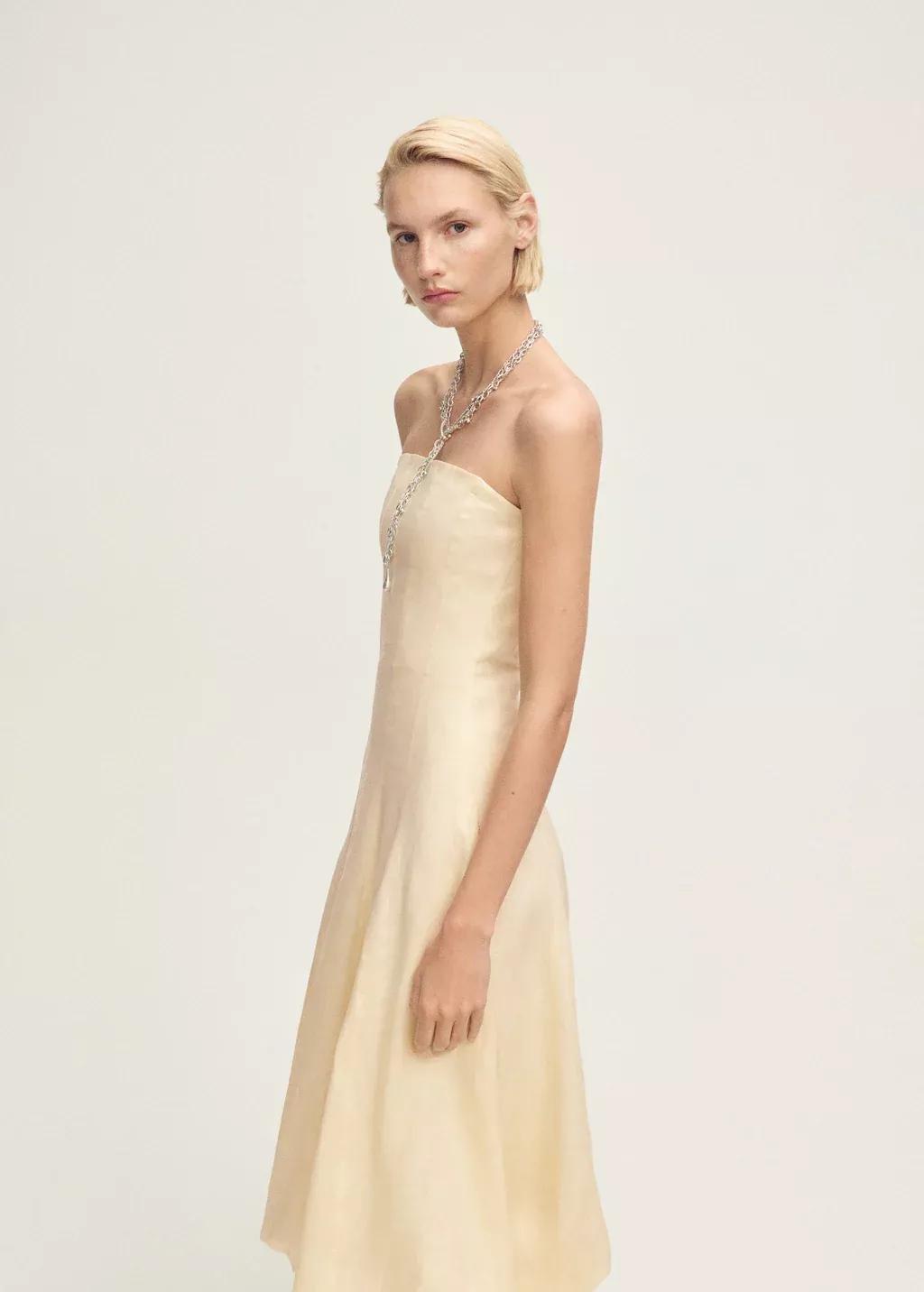 YELLOW Linen dress with puffed hem, , large image number 1