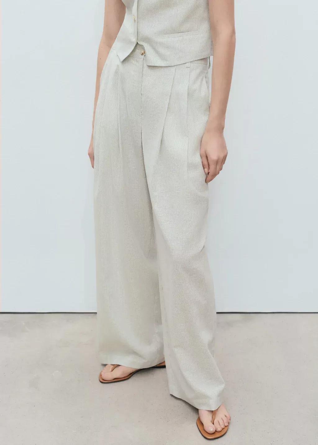 LIGHT BEIGE Straight-fit linen-blend suit trousers, , large image number 0