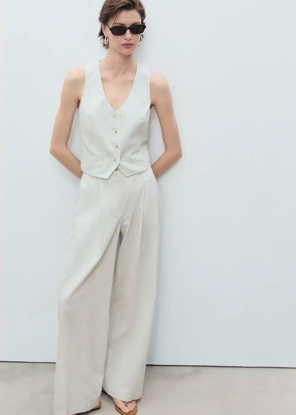 LIGHT BEIGE Straight-fit linen-blend suit trousers, , large image number 2