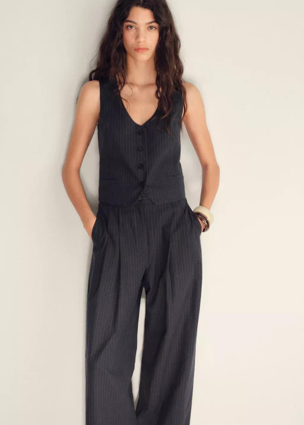 NAVY Straight-fit linen-blend suit trousers, , large image number 4