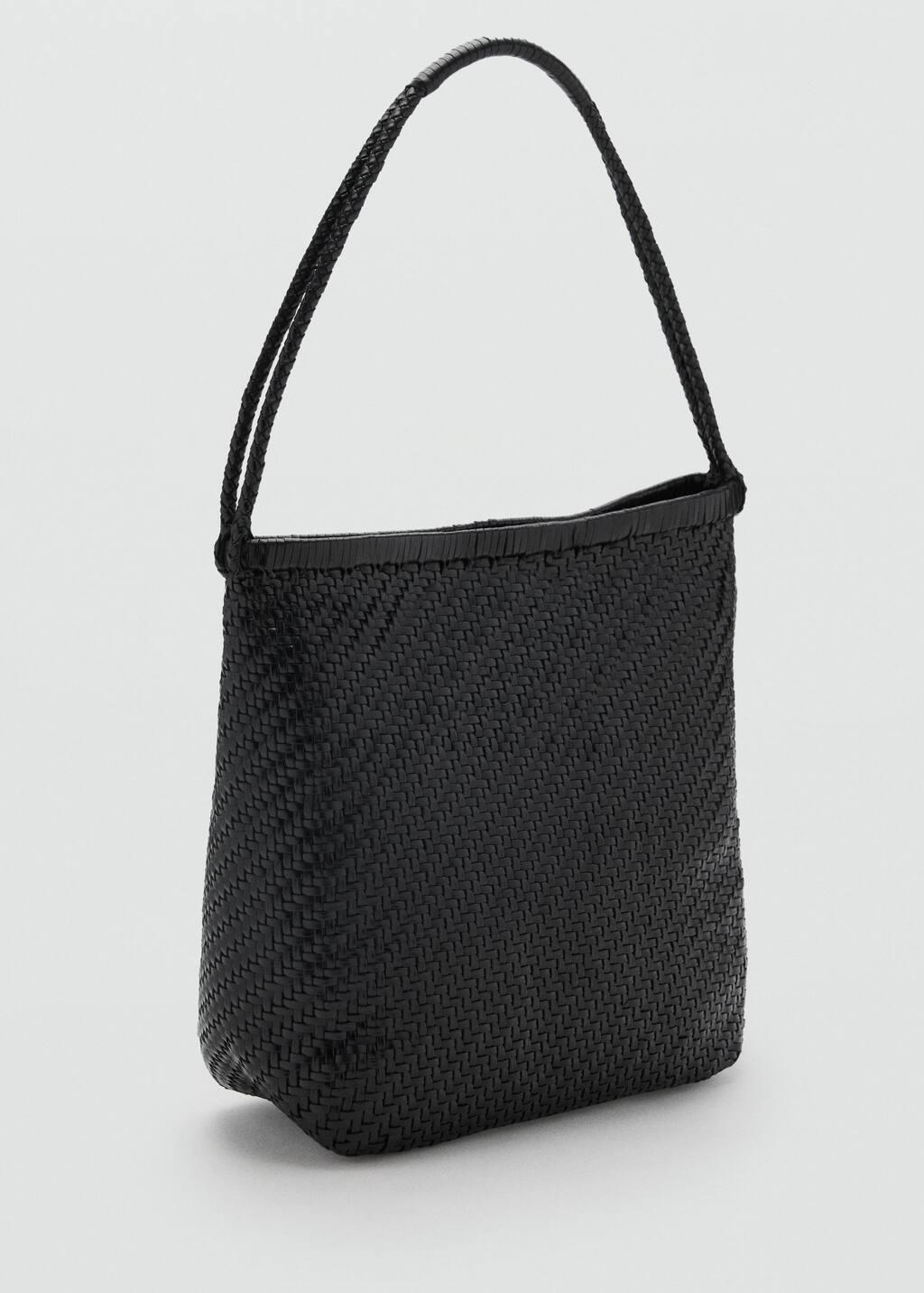 BLACK Medium braided leather shoulder bag, Black, large image number 0