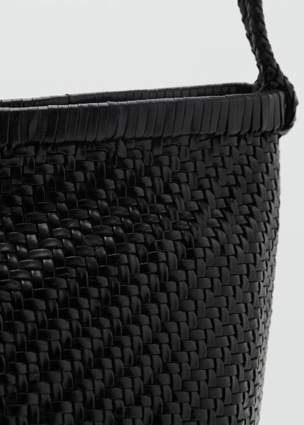 BLACK Medium braided leather shoulder bag, Black, large image number 2