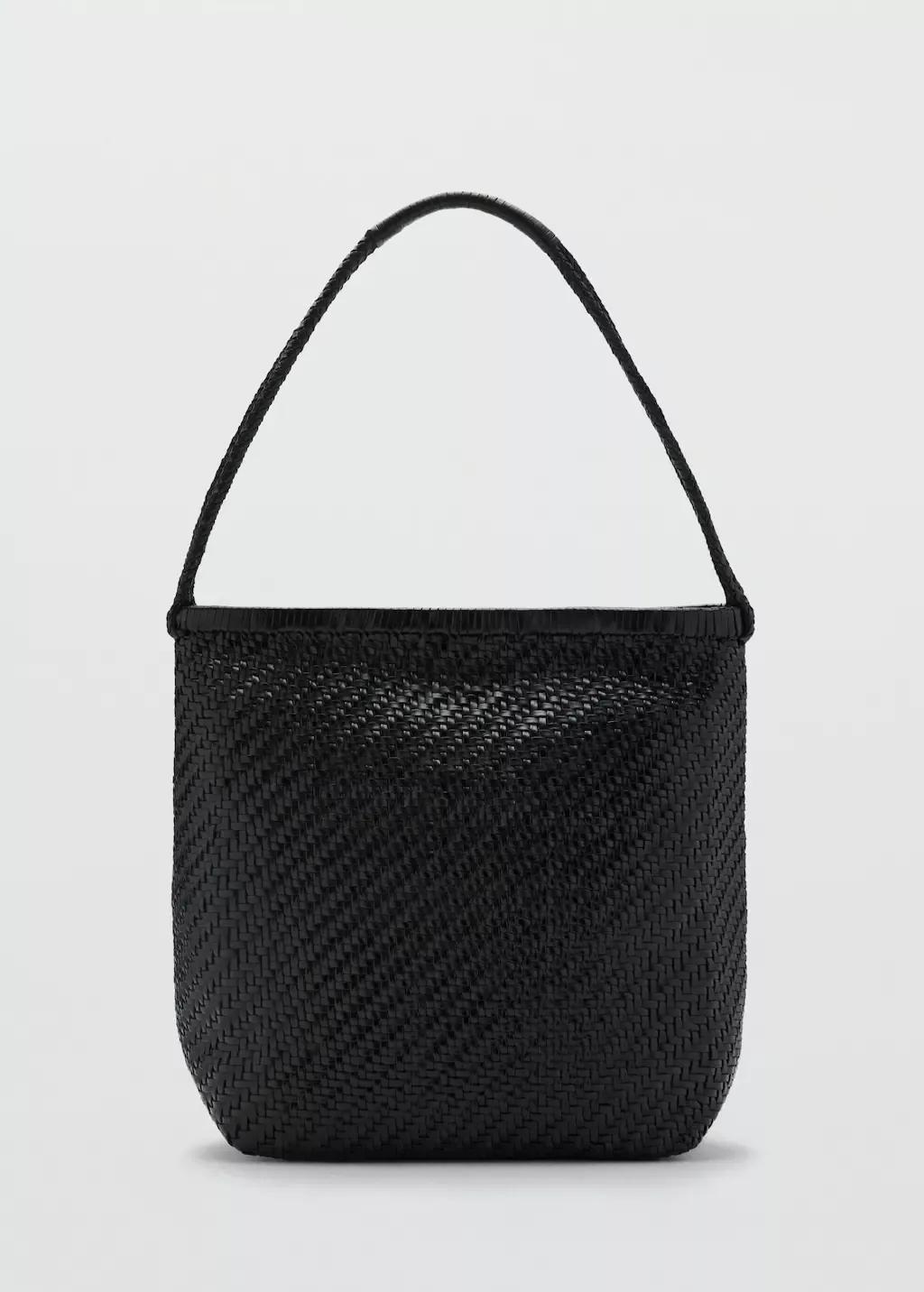 BLACK Medium braided leather shoulder bag, Black, large image number 3