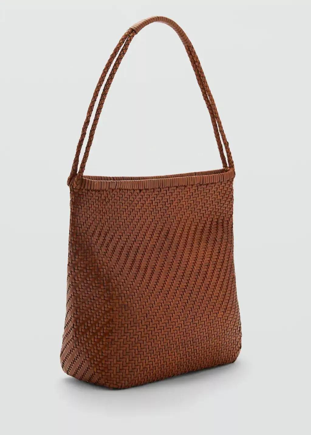 Brown Braided Leather Shoulder Bag, Medium Brown, large image number 0