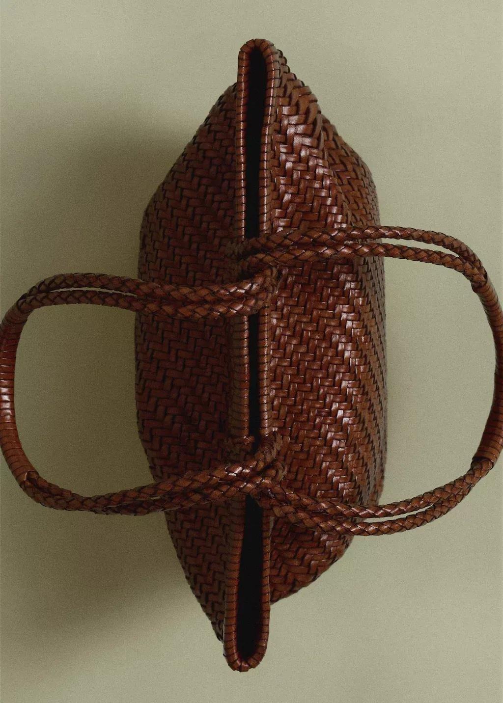 Brown Braided Leather Shoulder Bag, Medium Brown, large image number 6