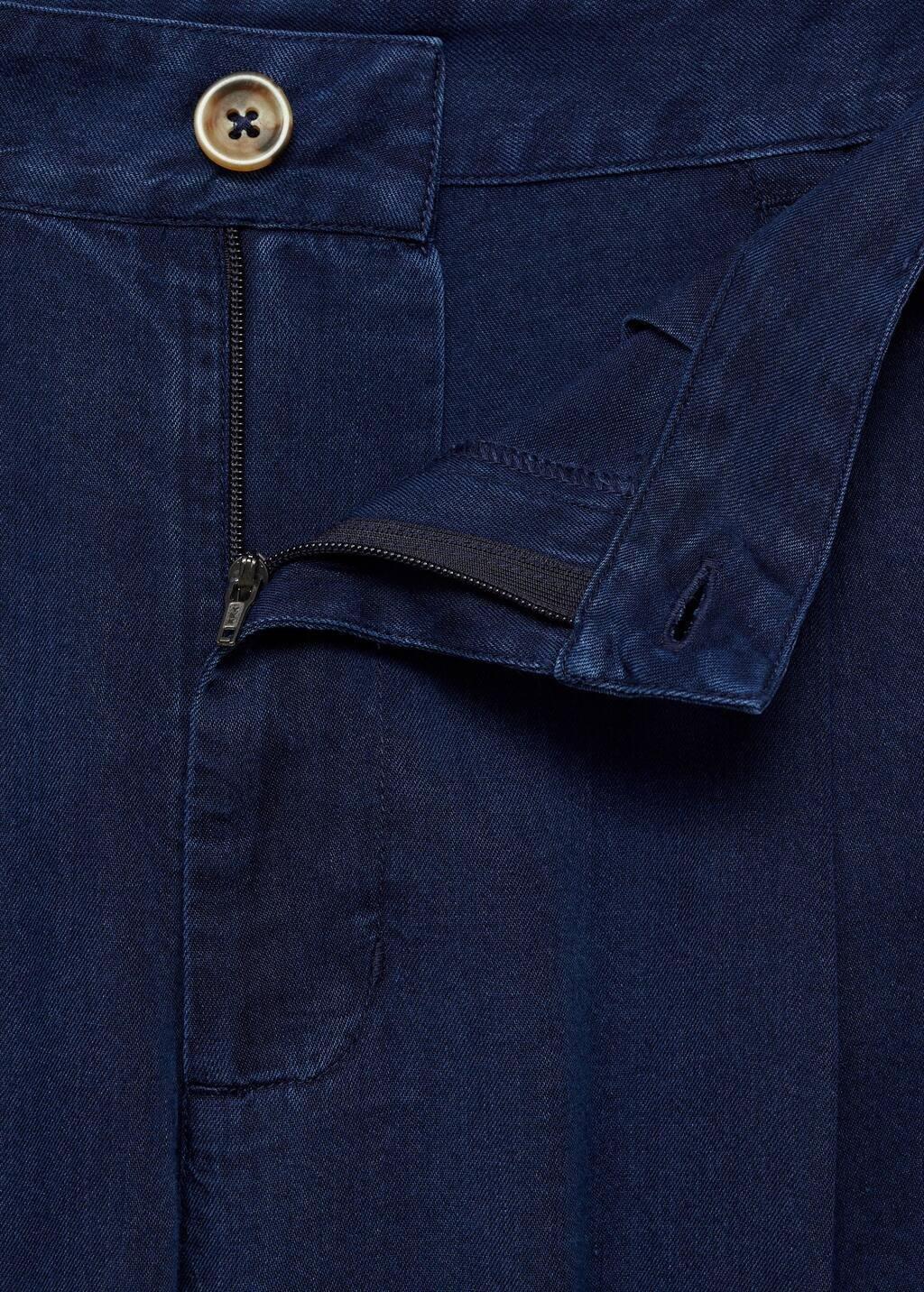 Blue Wide-Leg Lyocell Trousers With Pleats, , large image number 2