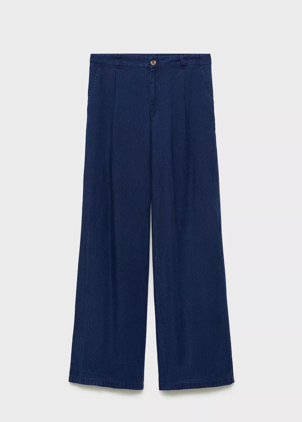Blue Wide-Leg Lyocell Trousers With Pleats, , large image number 4