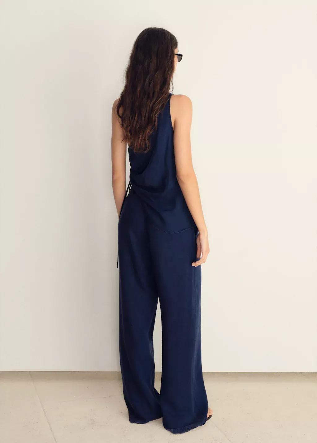 Blue Wide-Leg Lyocell Trousers With Pleats, , large image number 5
