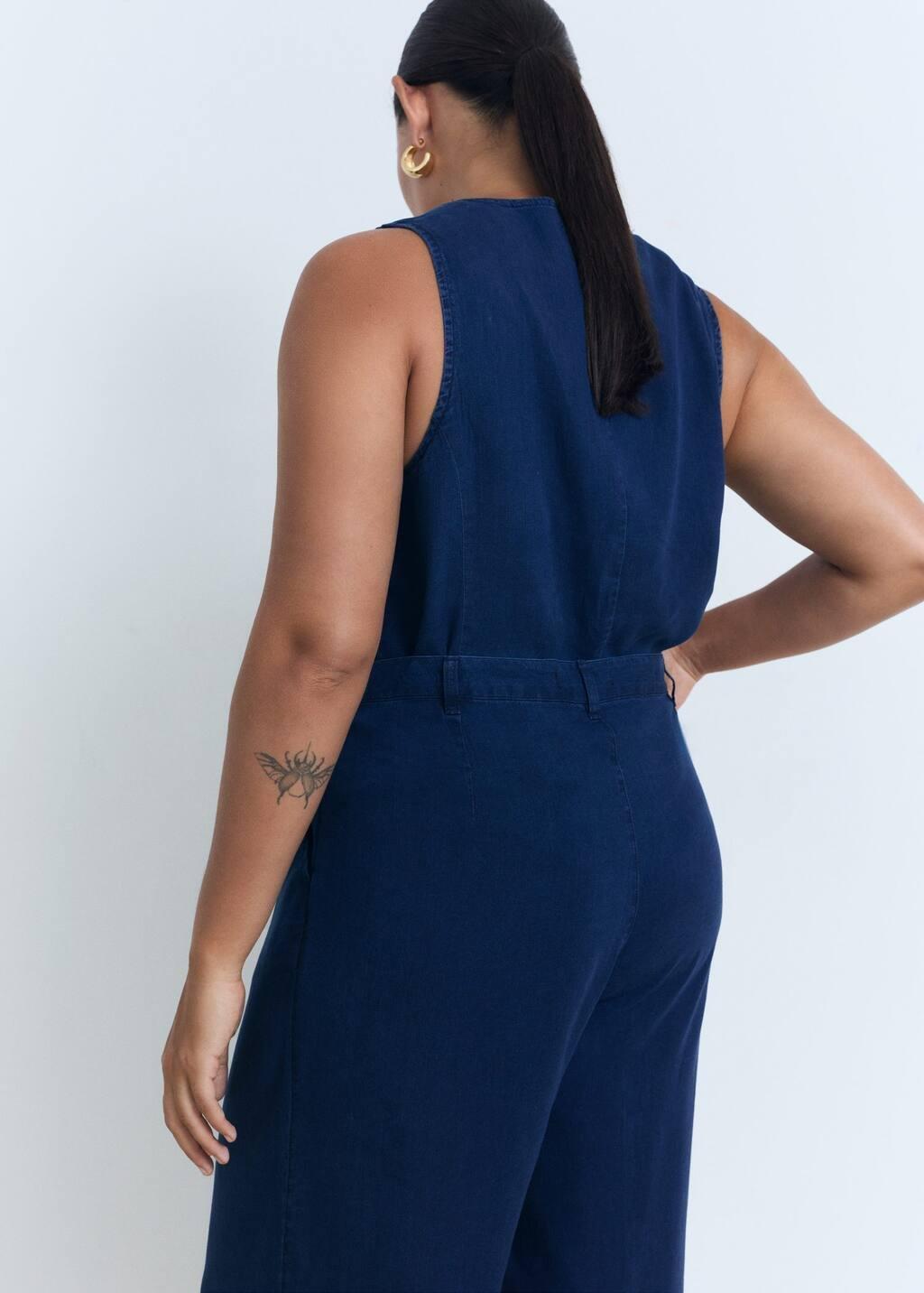 Blue Wide-Leg Lyocell Trousers With Pleats, , large image number 6