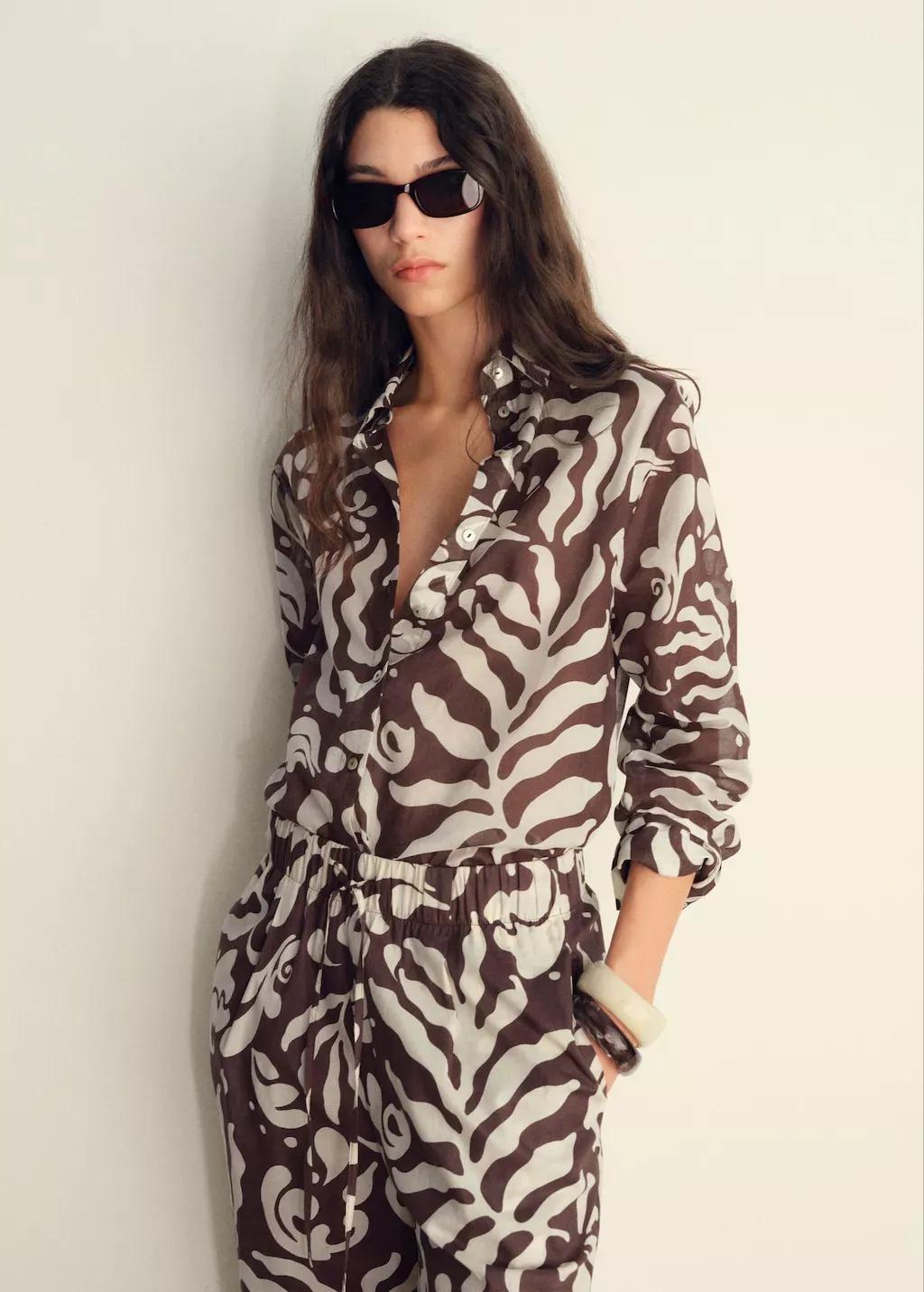 BROWN Printed cotton shirt, , large image number 0