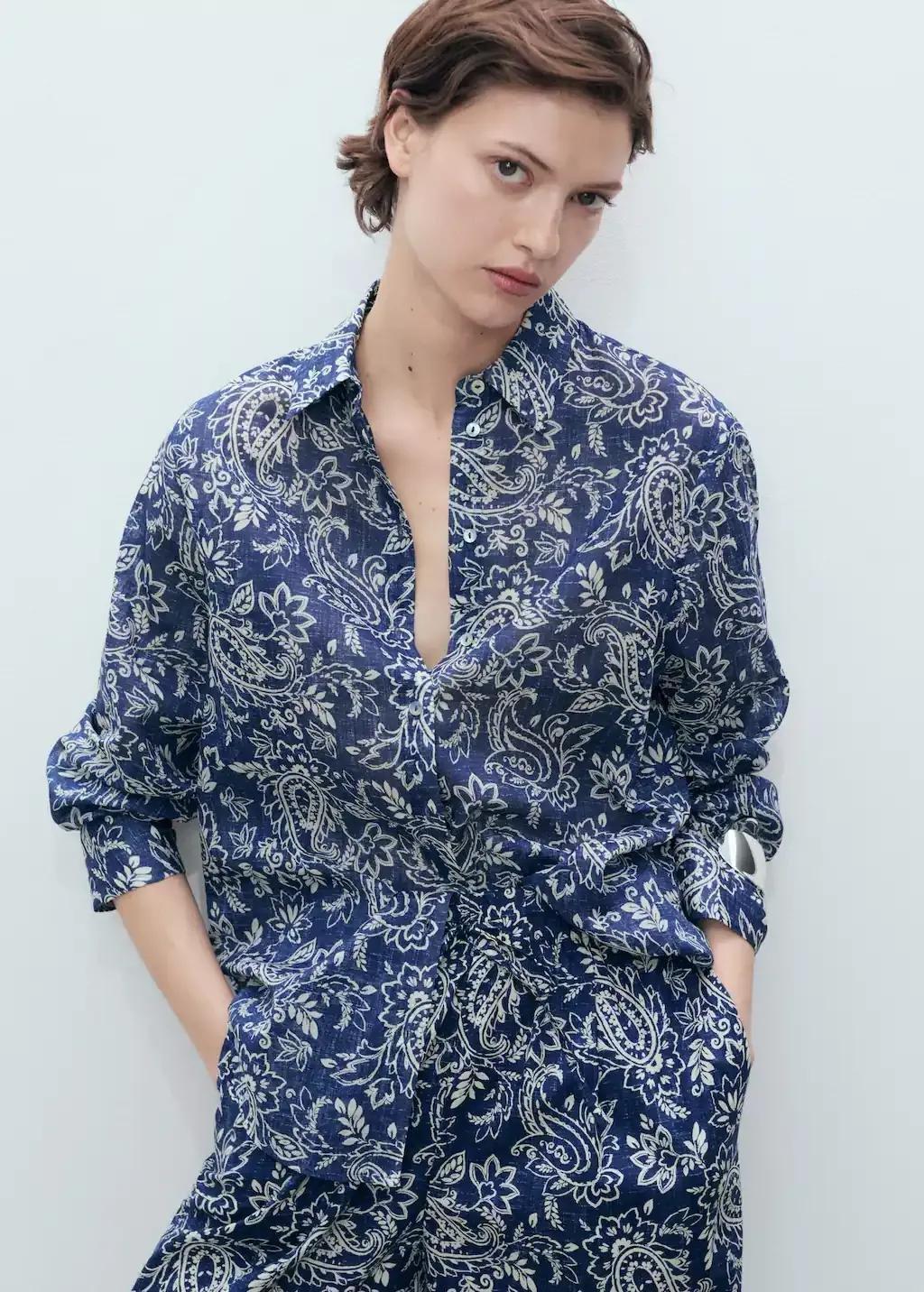 MEDIUM BLUE Printed cotton shirt, , large image number 0