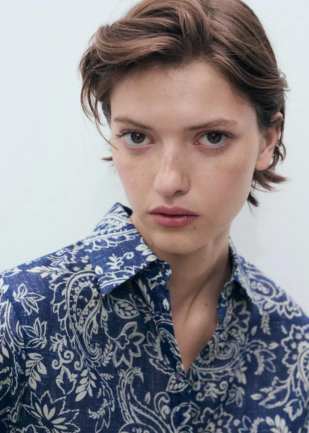 MEDIUM BLUE Printed cotton shirt, , large image number 1